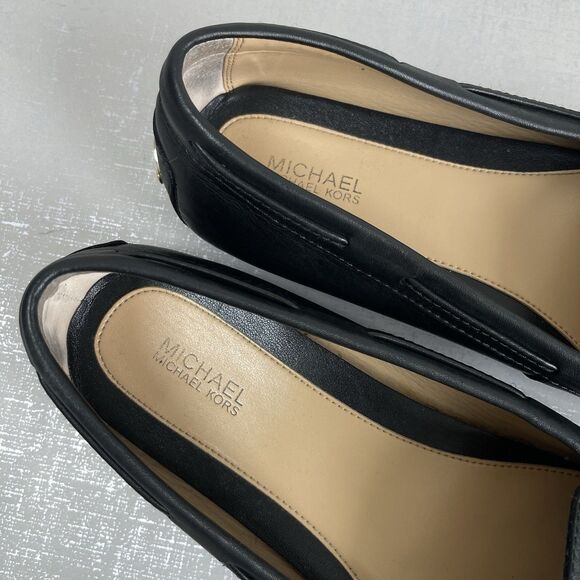 Michael Kors Black Leather Bow Mocassins Flats Loafers Shoes Women's 8 M Preppy - Picture 5 of 14